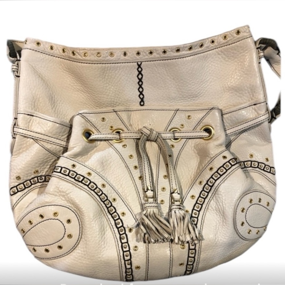 Vintage Cole Haan Cream Leather Shoulder Bag with beautiful stitching detail